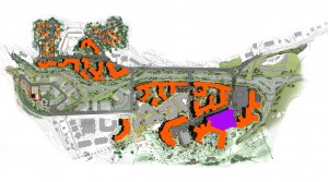 Original Proposed Plan Gray is existing, Orange are proposed, Purple is Grand Camp (Click to Enlarge) 